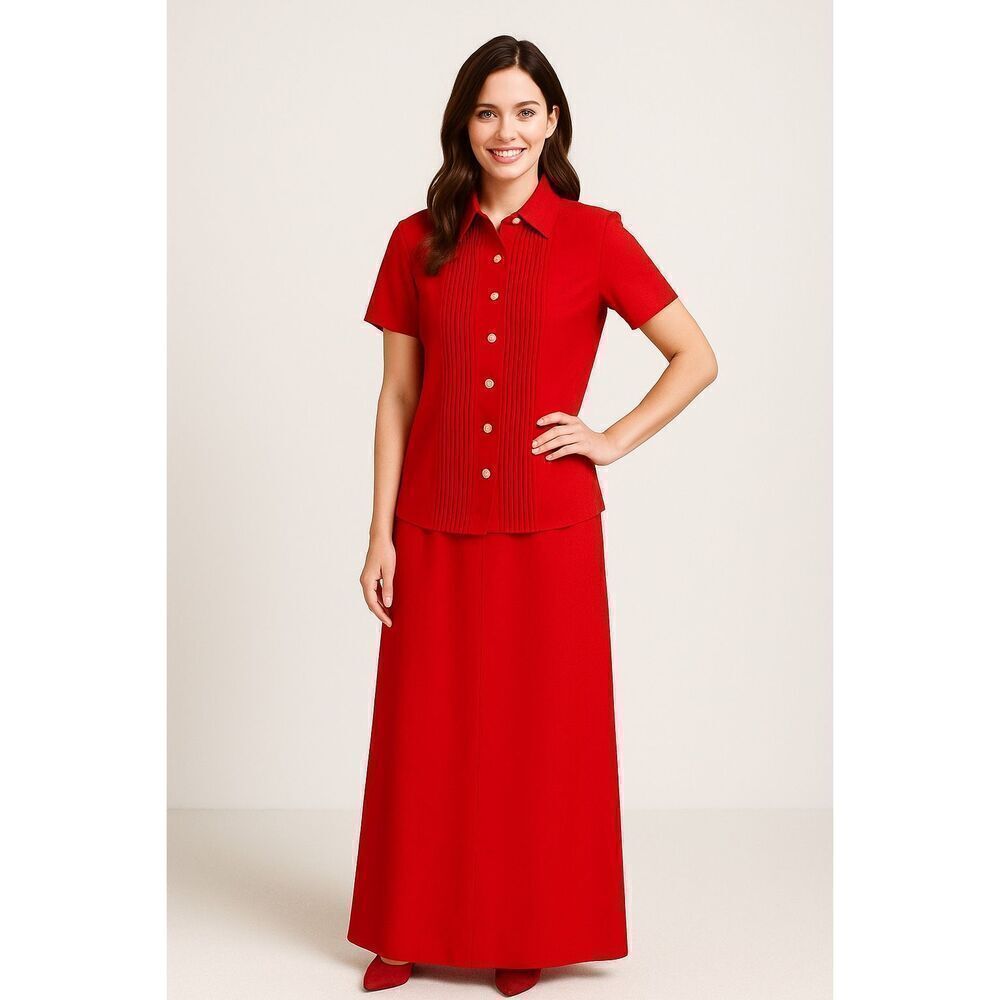 Studio 1 Women’s Red 2-Piece Maxi Dress Set Button Front Top Dress Size 10 NWT